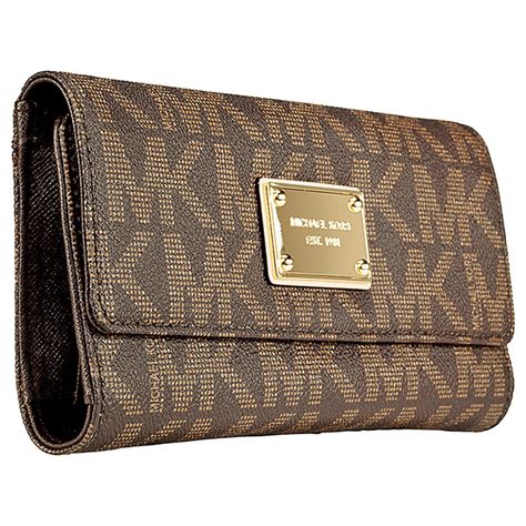 michael kors jet set brown checkbook wallet|Michael Kors large trifold wallet.